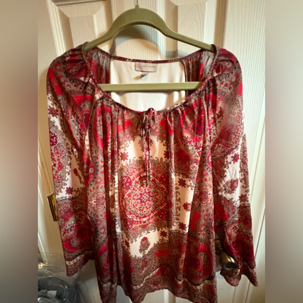 Dress Barn Red and Brown Paisley Blouse